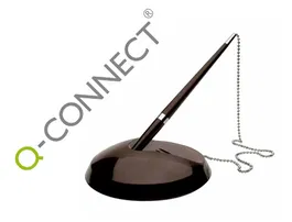 Q-connect Bolígrafo Extensible con Cadena Metálica y Soporte Adhesivo, Tinta Azul, Trazo 0,7 mm