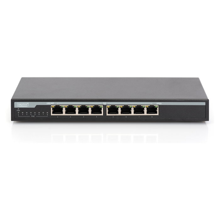 Digitus Conmutador Gigabit PoE de 8 Puertos 10/100/1000 Mbps No Administrado, Negro, 16 Gbit/s, 30 W por Puerto, IEEE 802.3at