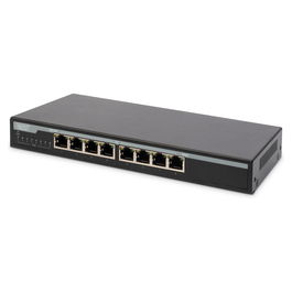 Digitus Conmutador Gigabit PoE de 8 Puertos 10/100/1000 Mbps No Administrado, Negro, 16 Gbit/s, 30 W por Puerto, IEEE 802.3at