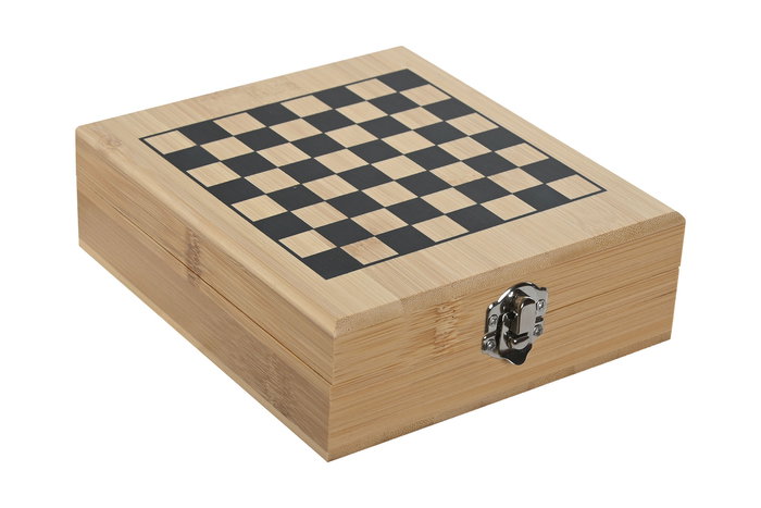 DKD Home Decor Set de Tablero de Ajedrez de Bambú, 17x15x5 cm, 6 Piezas, Natural - Colección Caballero