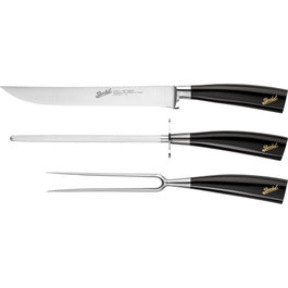 Berkel Elegance Glossy Black Roast-Set de 3 piezas con cuchillo, horquilla y acero de afilar