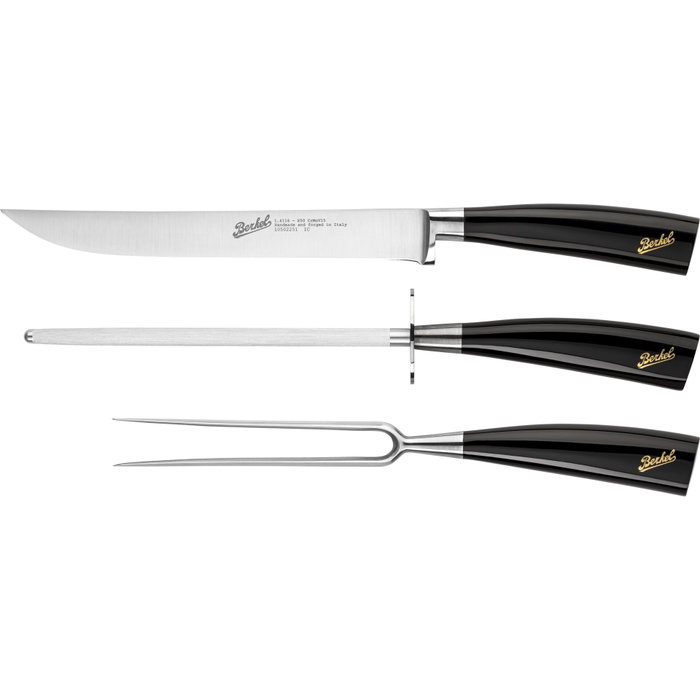 Berkel Elegance Glossy Black Roast-Set de 3 piezas con cuchillo, horquilla y acero de afilar Berkel Elegance Glossy Black Roast-Set de 3 piezas con cuchillo, horquilla y acero de afilar