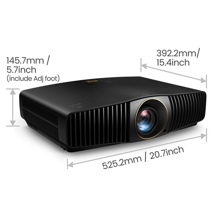 BenQ W5850 Proyector 4K UHD Láser para Cine en Casa, 2600 Lúmenes ANSI, DLP, 3840x2160, 3D, HDR10/10+, Zoom 1.6:1, HDMI, Ethernet, RS-232
