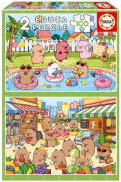 EDUCA BORRAS Puzzle 2x100 Piezas Capybaras Capyfun
