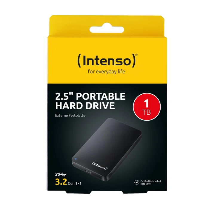 Intenso Disco Duro Externo Portátil 1 TB, Negro, Reacondicionado
