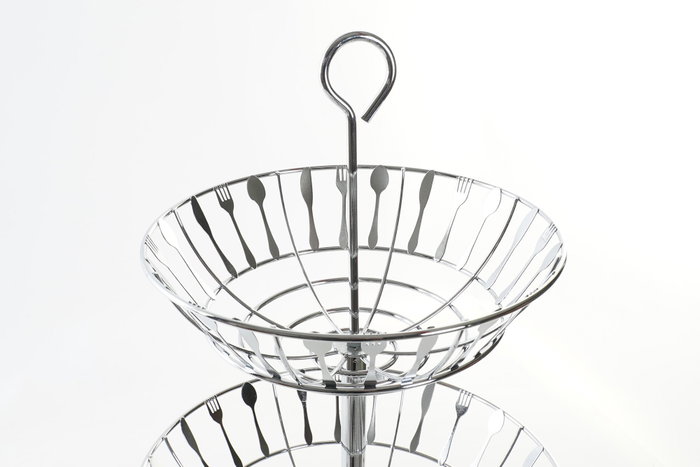 DKD Home Decor Frutero de Metal Cromado Plateado de 3 Niveles con Colección Cubiertos 21
