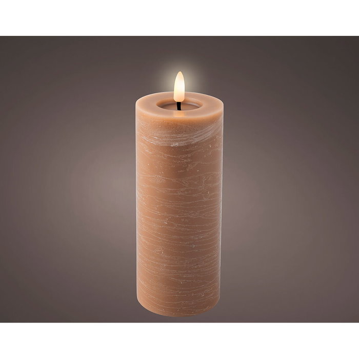 Lumineo Vela LED de Cera Marrón con Efecto Llama ø7 x 19 cm Lumineo Vela LED de Cera Marrón con Efecto Llama ø7 x 19 cm