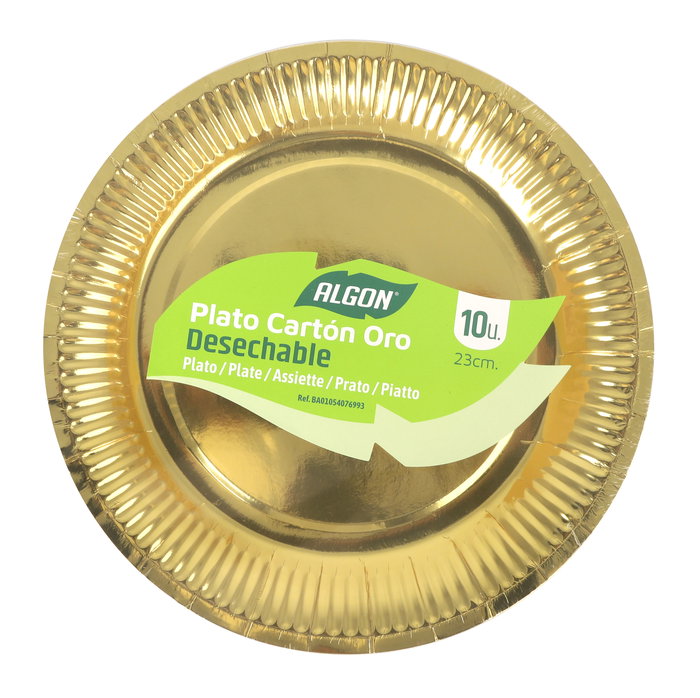 Algon Set 10 Platos Cartón Oro Redondos 23 cm (18 Unidades)