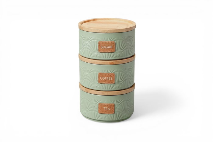 DKD Home Decor Set de 3 Botes Relieve Verde Menta DKD Home Decor Set de 3 Botes Relieve Verde Menta