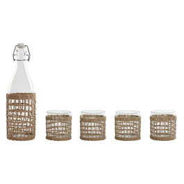 DKD Home Decor Botella Basicos Set de 5 Piezas Natural Cristal Fibra 9 x 31.5 x 9 cm