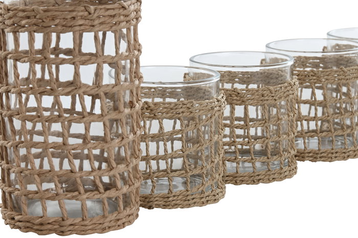 DKD Home Decor Set de 5 Botellas de Cristal Natural