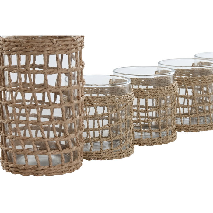 DKD Home Decor Set de 5 Botellas de Cristal Natural DKD Home Decor Set de 5 Botellas de Cristal Natural