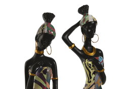 DKD Home Decor Figura de Cerámica Africana Multicolor (Pack de 2)