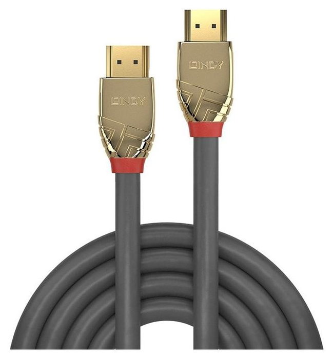 LINDY Cable HDMI 2.0 Gold Line 5 m, 4K Ultra HD, Gris y Oro