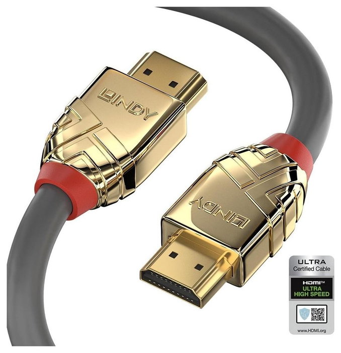 LINDY Cable HDMI 2.0 Gold Line 5 m, 4K Ultra HD, Gris y Oro