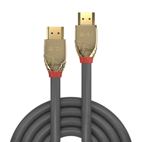 LINDY Cable HDMI 2.0 Gold Line 5 m, 4K Ultra HD, Gris y Oro