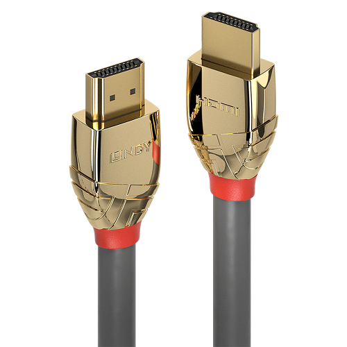 LINDY Cable HDMI 2.0 Gold Line 5 m, 4K Ultra HD, Gris y Oro