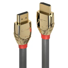 Lindy 37864 Cable HDMI 2.0 Estándar 5 m, 4K Ultra HD (4096x2160), Conectores Chapados en Oro, Color Gris y Oro