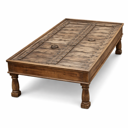 DKD Home Decor Mesa de Centro de Madera Reciclada y Teca con Puerta