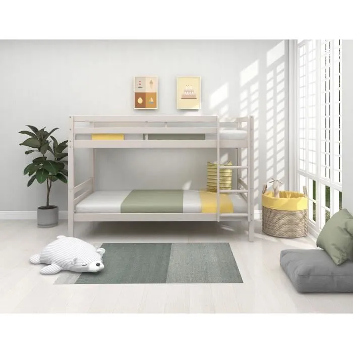 Literas infantiles separables - 2x90x190 cm - Pino macizo gris claro - Somier incluido - ANDO