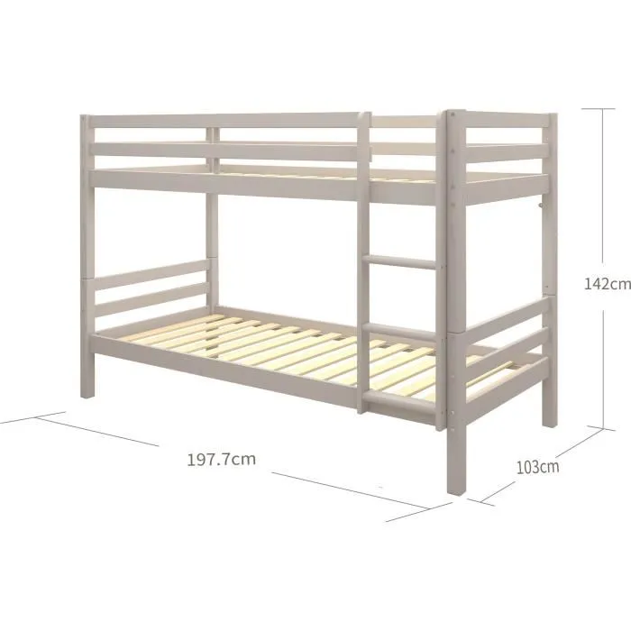 Literas infantiles separables - 2x90x190 cm - Pino macizo gris claro - Somier incluido - ANDO