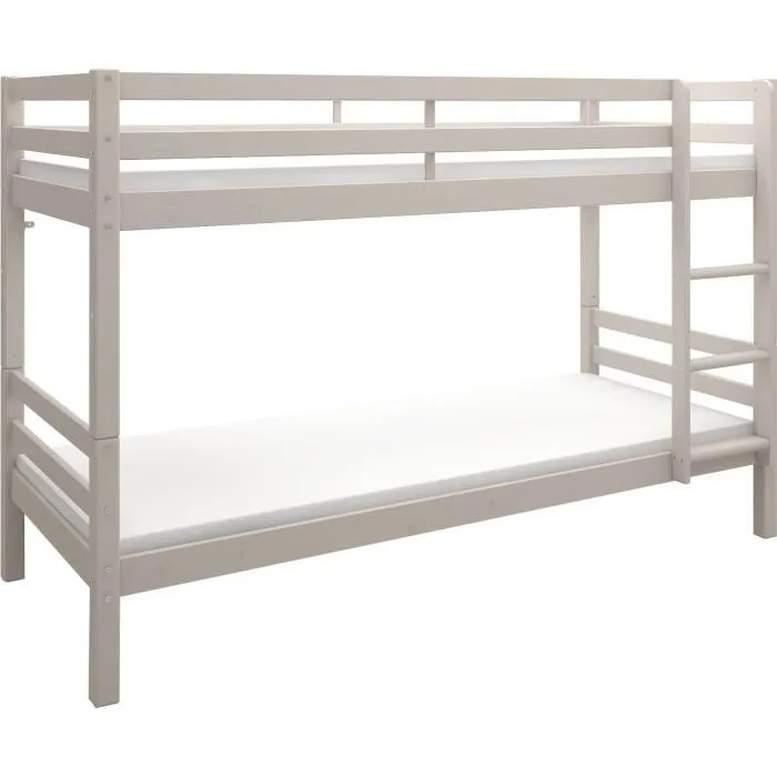 Literas infantiles separables - 2x90x190 cm - Pino macizo gris claro - Somier incluido - ANDO