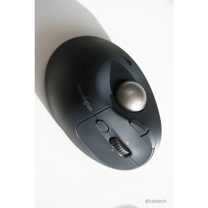 Kensington K72196WW Pro Fit Ergo TB550 Trackball Inalámbrico Bluetooth y 2.4 GHz, Ergonómico para Mano Derecha, Recargable, 1600 DPI, Negro/Gris