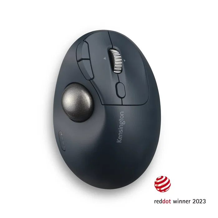 Kensington K72196WW Pro Fit Ergo TB550 Trackball Inalámbrico Bluetooth y 2.4 GHz, Ergonómico para Mano Derecha, Recargable, 1600 DPI, Negro/Gris