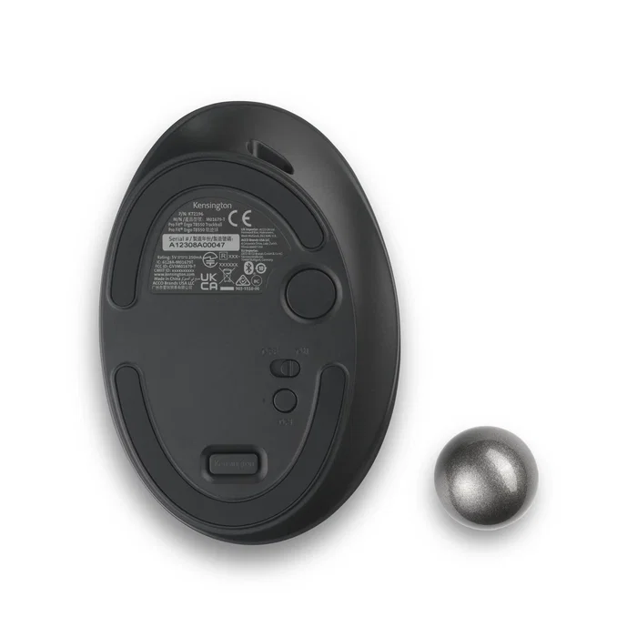 Kensington K72196WW Pro Fit Ergo TB550 Trackball Inalámbrico Bluetooth y 2.4 GHz, Ergonómico para Mano Derecha, Recargable, 1600 DPI, Negro/Gris