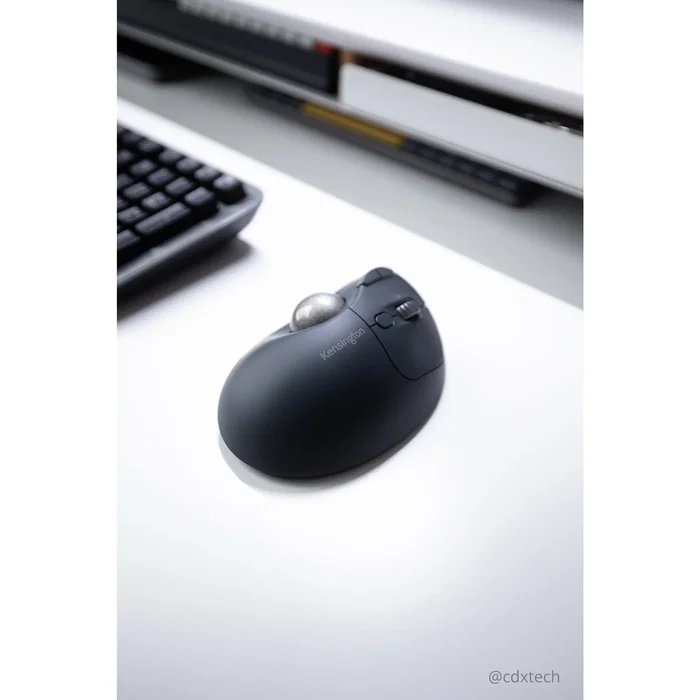 Kensington K72196WW Pro Fit Ergo TB550 Trackball Inalámbrico Bluetooth y 2.4 GHz, Ergonómico para Mano Derecha, Recargable, 1600 DPI, Negro/Gris