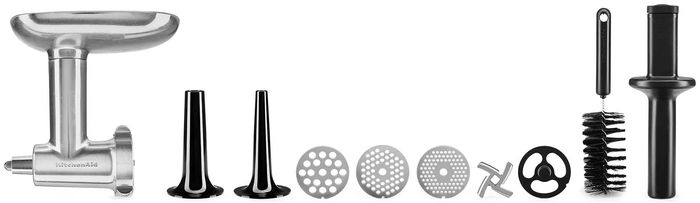 Kitchenaid 5KSMMGA Picadora Metálica de Carne para Alimentos con Discos de Picado Grueso, Mediano y Fino, y Accesorios para Embutir Salchichas