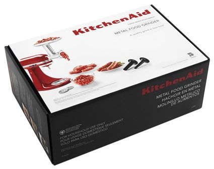 Kitchenaid 5KSMMGA Picadora Metálica de Carne para Alimentos con Discos de Picado Grueso, Mediano y Fino, y Accesorios para Embutir Salchichas