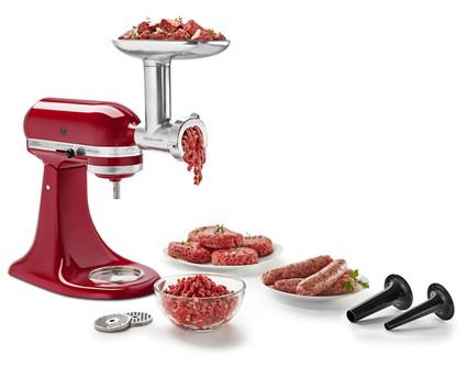 Kitchenaid 5KSMMGA Picadora Metálica de Carne para Alimentos con Discos de Picado Grueso, Mediano y Fino, y Accesorios para Embutir Salchichas