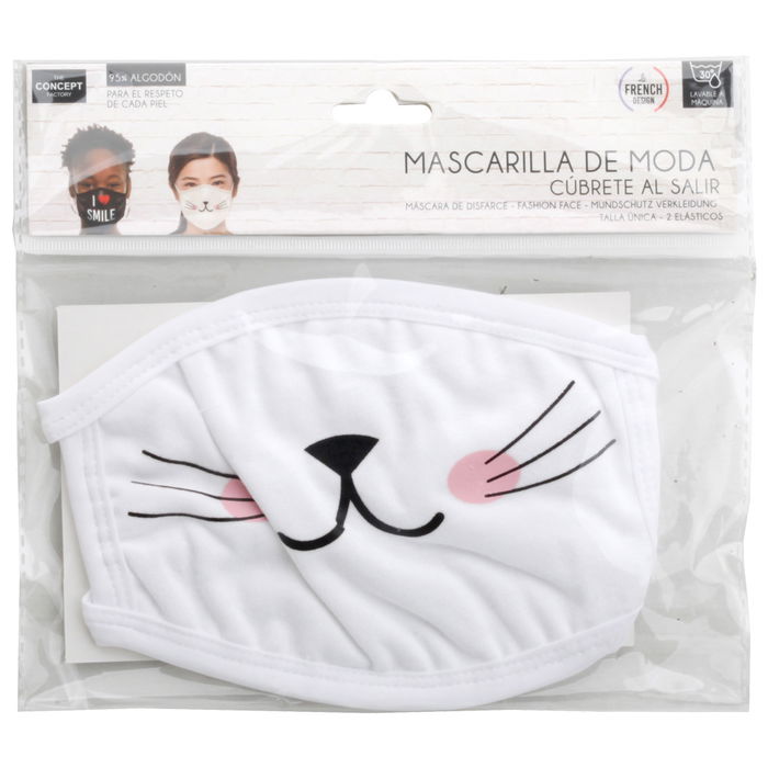 Sensly Mascarilla de Moda Algodón Lavable Talla Única Gato I Love Smile