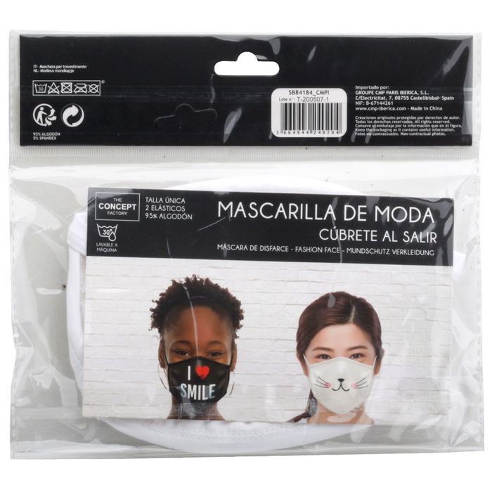 Sensly Mascarilla de Moda Algodón Lavable Talla Única Gato I Love Smile