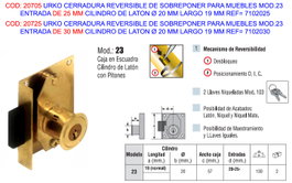 URKO Cerradura Sobrepuesta 7102030 con Entrada 30 mm y Cilindro 19 mm