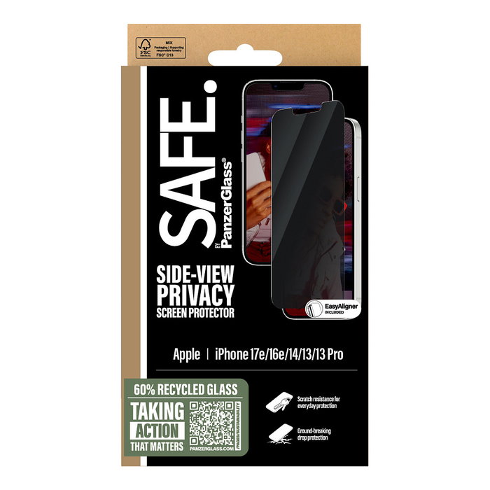 PanzerGlass SAFE. by 2-Way Privacy Screen Protector para iPhone 16e, 14, 13 y 13 Pro