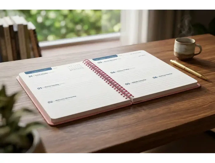 Liderpapel Agenda Escolar 26-27 Espiral Basic Semana Vista A5 Bilingüe 70g Papel FSC Rosa