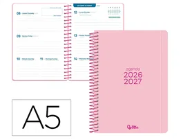 Liderpapel Agenda Escolar 26-27 Espiral Basic Semana Vista A5 Bilingüe 70g Papel FSC Rosa