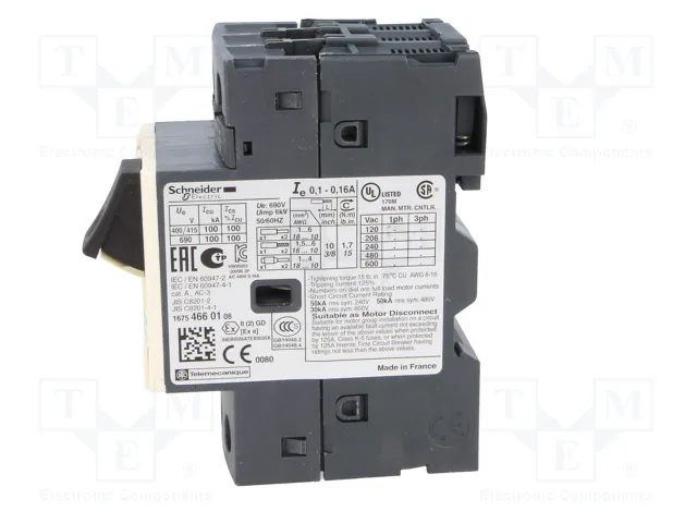 SCHNEIDER ELECTRIC GV2ME01 Interruptor motorizado 0,04kW 230÷690VAC SCHNEIDER ELECTRIC GV2ME01 Interruptor motorizado 0,04kW 230÷690VAC