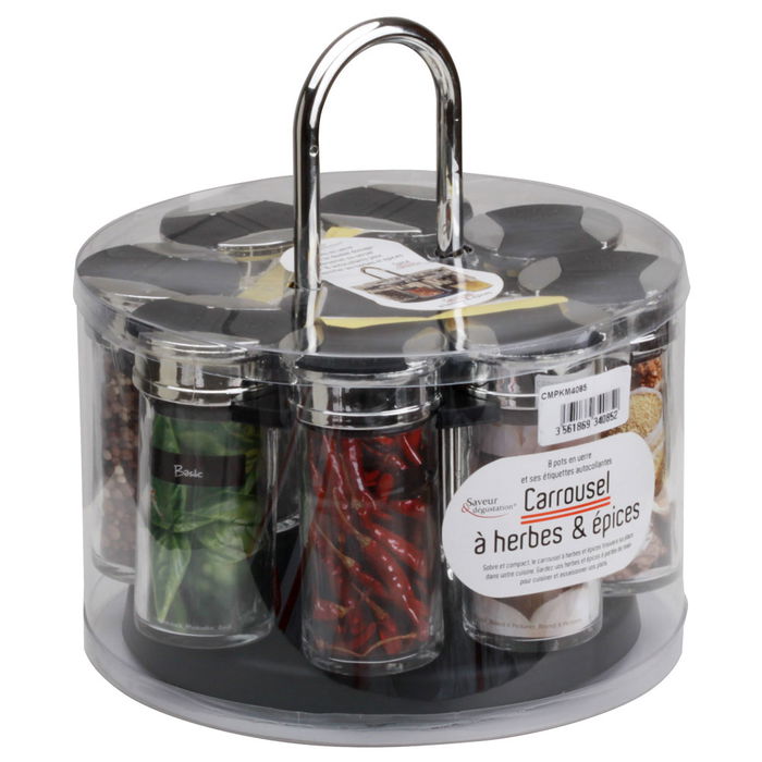 Cook Concept Especiero con 8 Botes de Vidrio y Tapas de Doble Dosificado, Base Negra, Giratorio 19x20 cm Cook Concept Especiero con 8 Botes de Vidrio y Tapas de Doble Dosificado, Base Negra, Giratorio 19x20 cm