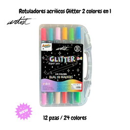ARTIST BY ALEX BOG Estuche de 12 rotuladores 2 en 1 con 24 colores glitter
