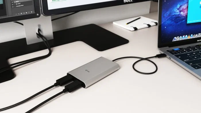 i-tec TB3DUAL4KDP Adaptador Gráfico Thunderbolt 3 a Dual DisplayPort, Soporta 5K 5120x2880 o 2x 4K 4096x2160 @ 60Hz para MacBook Pro, Dell XPS, HP, Lenovo - Gris