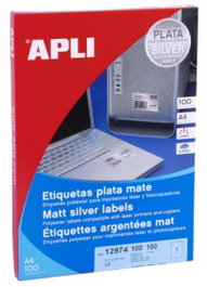 Apli Etiquetas Adhesivas Metalizadas 210x297 mm Láser C-Rectos 100H Plata