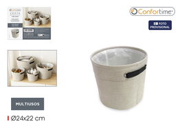 Inde Cesta de Almacenaje Redonda, Multiusos, Organizador de Tela, 24 cm x 22 cm x 7.6 cm, Color Beige (12 Unidades)