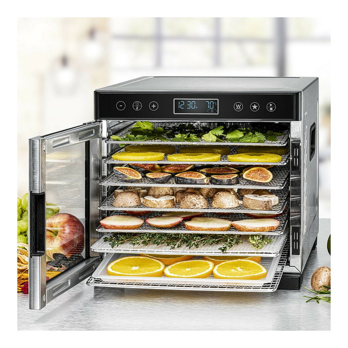 Rommelsbacher DA 650 Dörrautomat, Deshidratador de Alimentos 650W, 7 Bandejas, Área 5000 cm², LCD, Temporizador 99h, Acero Inoxidable, Negro