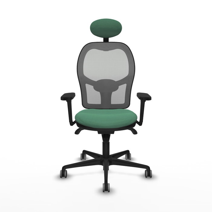 PIQUERAS Y CRESPO Silla de oficina Jorquera con mecanismo Sincro, Brazos 3D y Cabecero Fijo, Verde Esmeralda/Gris
