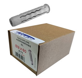 SIFER Taco Nylon SX 12x60 con 4 Expansiones, Caja de 25 Unidades