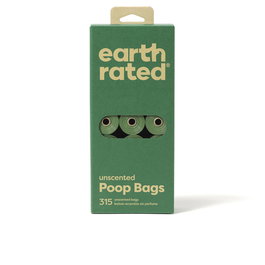 Earth Rated Rollo de Bolsas para Excrementos de Mascota Recambio, 315 Bolsas Extra Largas y Resistentes sin Perfume, 21 Rollos x 15 Unidades, 65% Plástico Reciclado