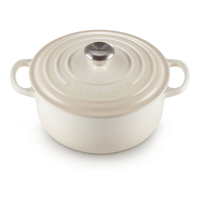 Le Creuset 21177227164430 Bráter Redondo 22 cm / 3.3 L de Hierro Fundido Esmaltado, Color Crema, Apto para Inducción, Hecho en Francia